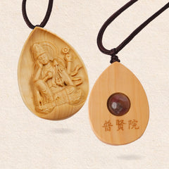 Wooden Ru Yi Lun Guan Yin Pendant